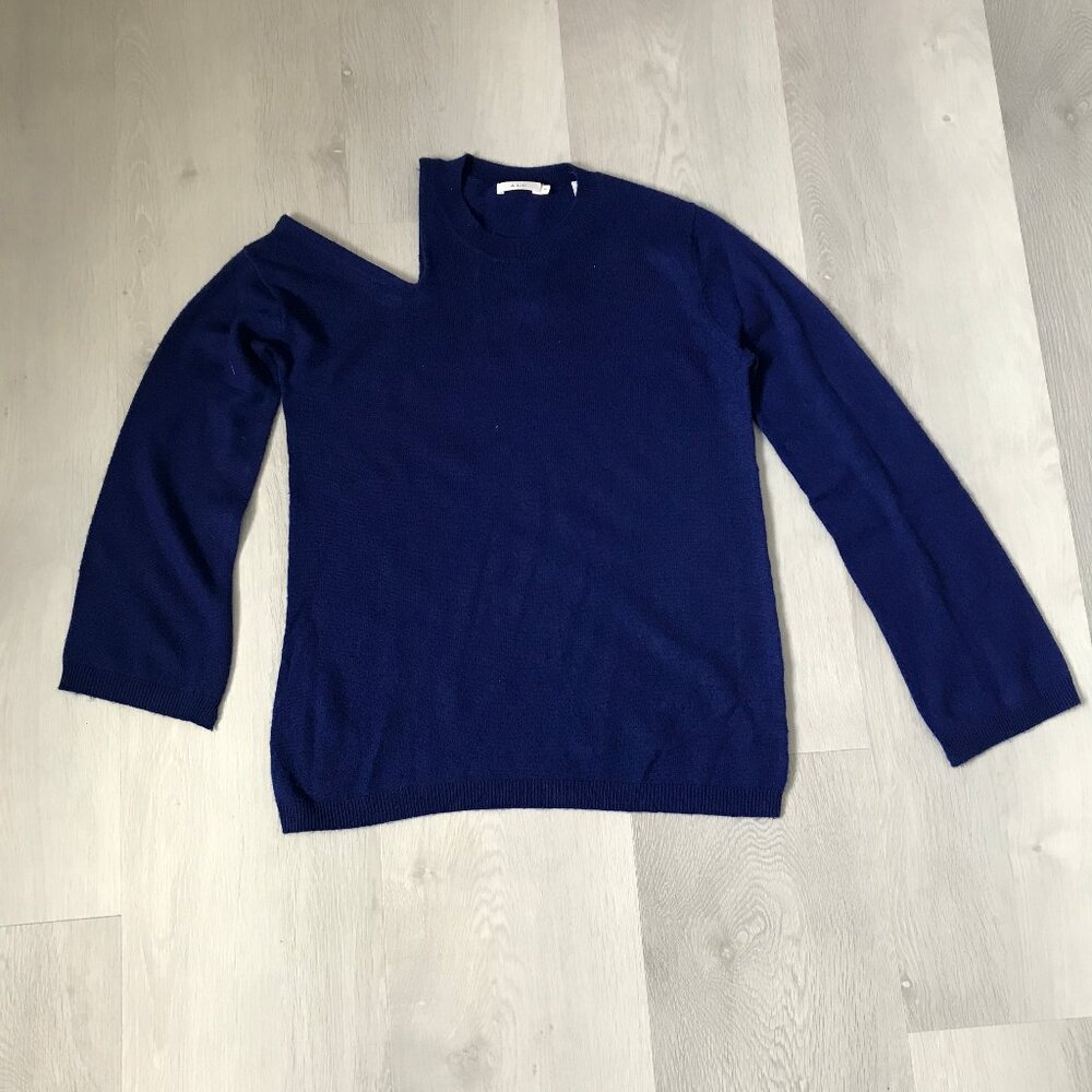 ALC SWEATER WOOL BLUE CUTOUT SHOULDER LONG SLEEVE PULLOVER XS